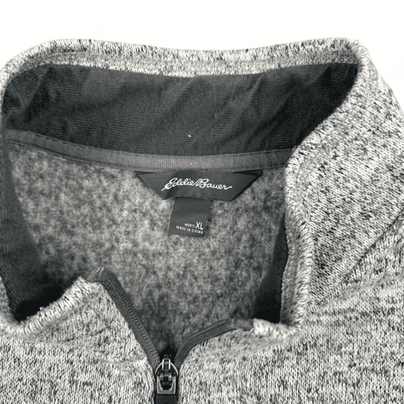 Eddie Bauer Sweater Adult EXTRA LARGE Heather Gray Fleece 1/4 Zip Thermal - Picture 5 of 7